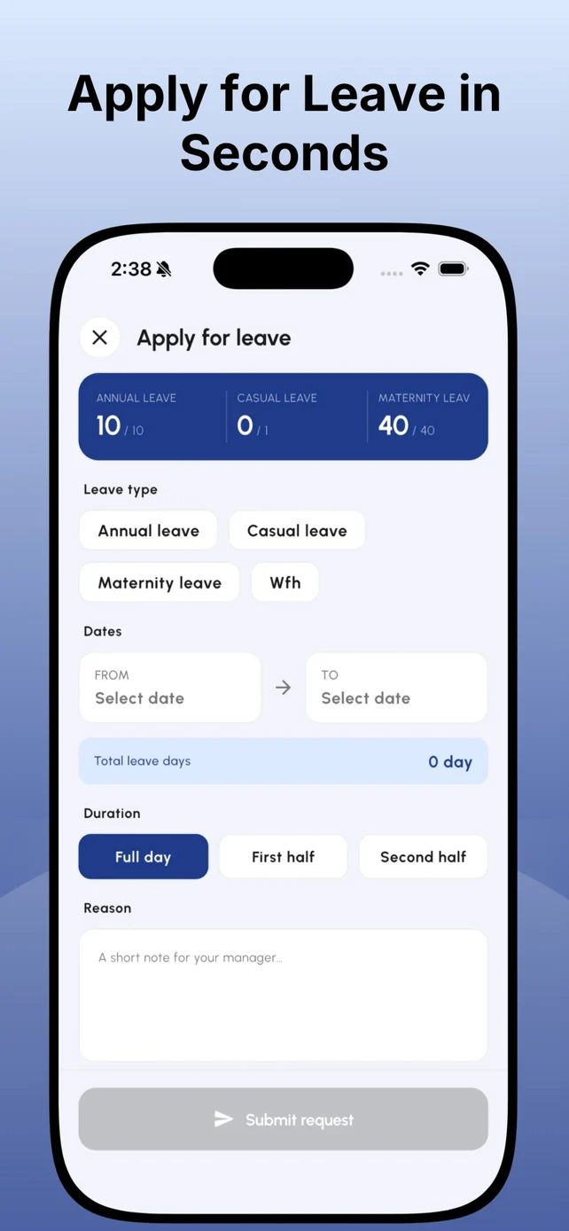 تطبيق HR 101 – طلب إجازة