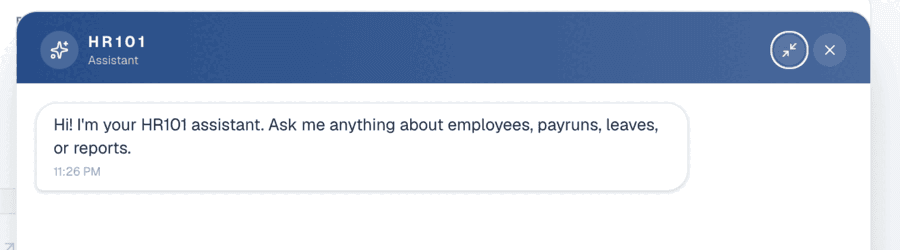 HR 101 AI assistant chat widget