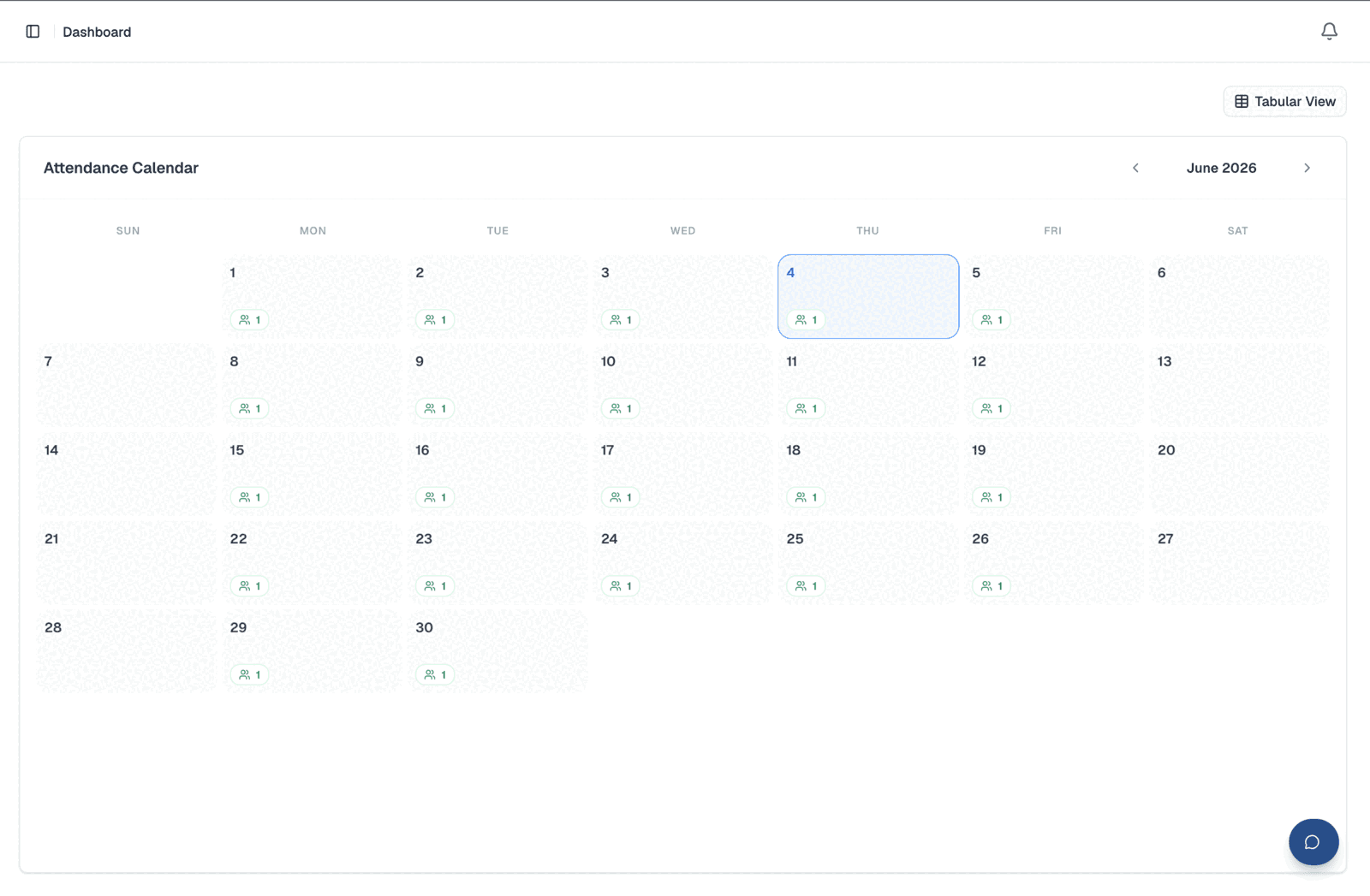 HR 101 attendance calendar - daily presence across the organization