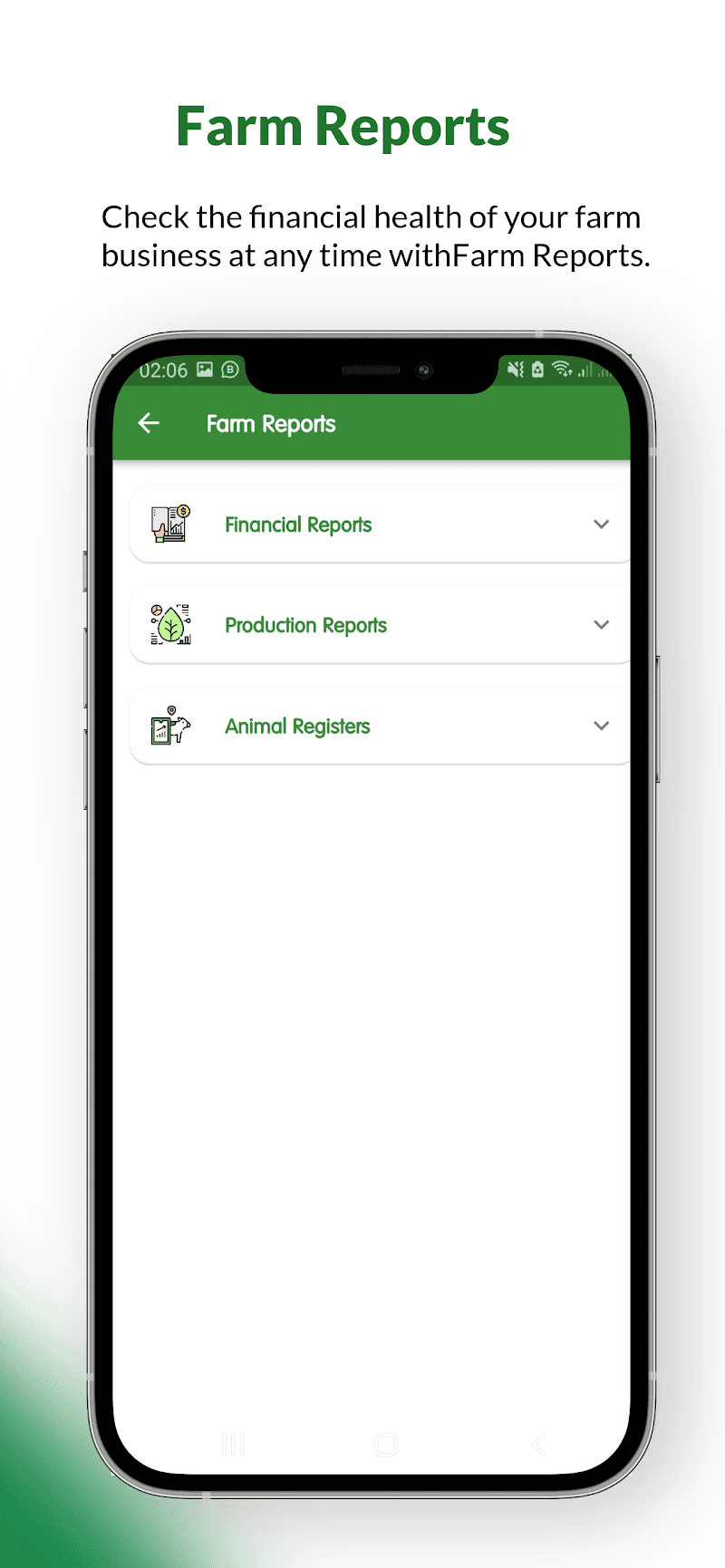تطبيق Shambapro – شاشة تقارير المزرعة